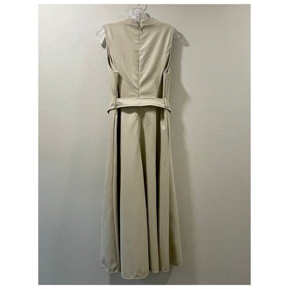 KAREN MILLEN NWT Faux Leather V-Neck Belted Full Skirt Maxi Dress Cream Size 12 - Picture 4 of 13